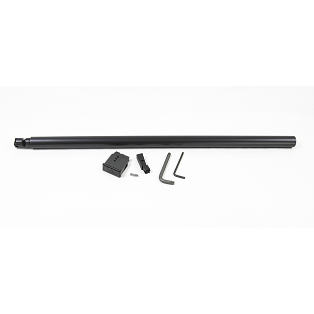 A CZ 457 MTR Barrel Set, 22LR, with a 20-inch nitride finish is displayed alongside several small accessories such as two hex keys, a magazine, and other components on a plain white background. The nitride finish emphasizes its meticulous design for preci