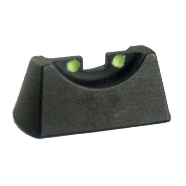 The CZUB FACTORY REAR SIGHT 75/85 #5 is a sophisticated black metallic rear sight for firearms, featuring twin green circular dots for enhanced aiming precision. Designed specifically to fit models #5 and 75/85, it ensures both accuracy and reliability.
