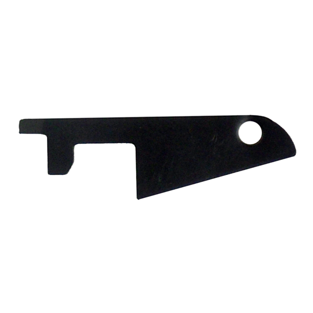 The TRIGGER BAR DISCONNECTOR 83 #3 is a sleek, metal churchkey-style bottle opener with a flat, rectangular design. It includes a prying edge on one side and a disconnector hole for convenient hanging on the other end.