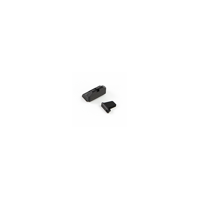 Displayed on a plain white background are two gun sights from the CZUB Serrated Sight Set P-10. The larger sight is rectangular, while the smaller one is wedge-shaped. This optic-ready set guarantees precision and co-witnessing with your optic setup, and