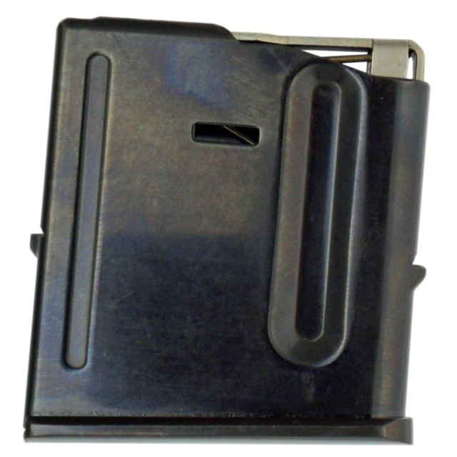 The MAG CZ 527 .17 REM 5 RD is a black metal rifle magazine with a matte finish, designed for the CZ 527. It features vertical grooves on its sides and has a slot on the front, perfectly accommodating up to 5 rounds of .17 REM.