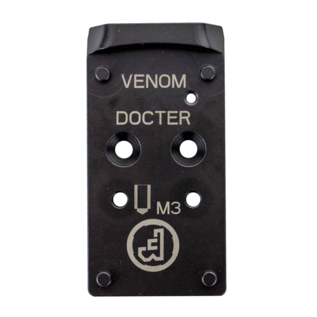 CZUB OPTIC READY PLATE 3 DOCTOR M3 THREA: Black metal plate marked “VENOM” and “DOCTER,” with multiple screw holes, an etched “doctor m3,” CZUB branding, and a stylized symbol at the bottom.