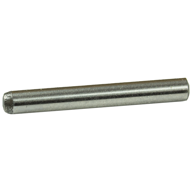Close-up of a shiny, cylindrical TRIGGER BAR SPRING PIN P-10 512 RAMP PIN with smooth edges, lying horizontally on a plain white background, resembling precision engineering.