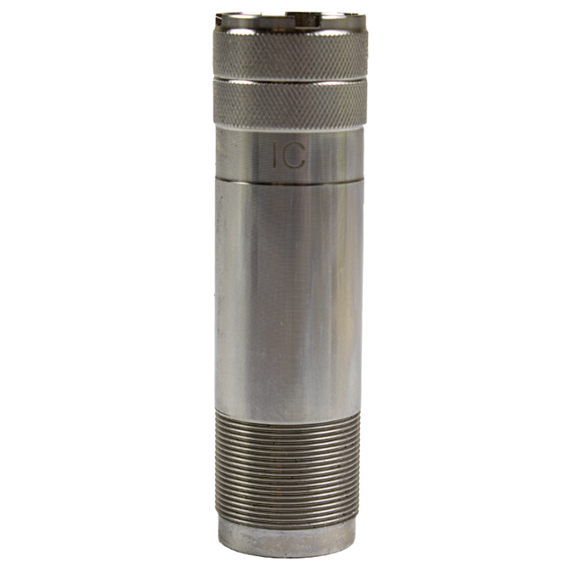 A metallic cylindrical product from the All American Trap Combo series, this choke tube in an IC Silver finish features a textured grip at both ends and has "IC" engraved near the top. Its smooth, reflective surface adds to its sleek design.