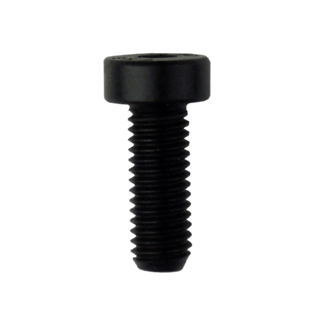 A black metal screw with a cylindrical head and threaded body, similar to the 455 REAR MAGAZINE HOUSING SCREW, standing upright against a plain background.