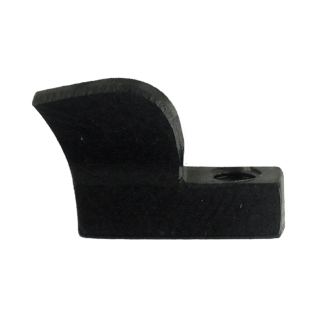The FRONT SIGHT 452/455/512 #1 is a black metal bracket designed with a curved, protruding edge on top and a flat base featuring a circular hole.