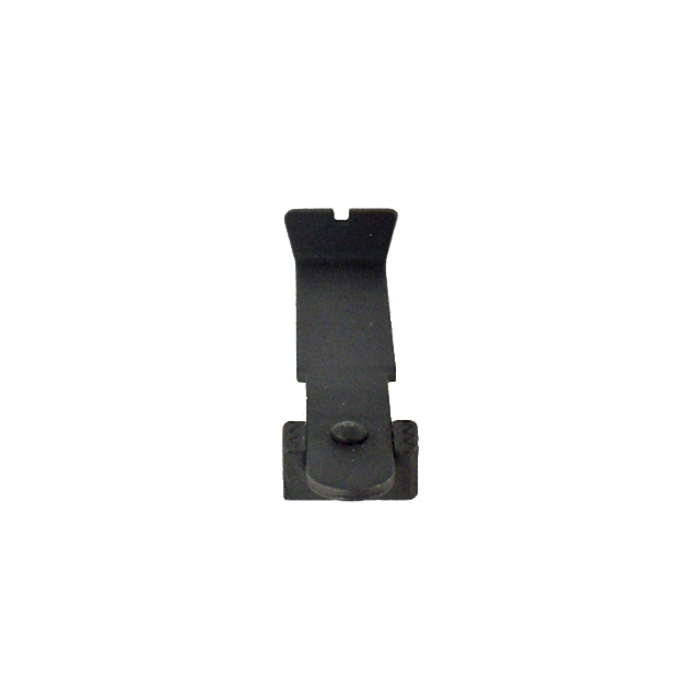 The REAR SIGHT 452 SCOUT/BASIC metal belt clip, in black, features a dual-flap design with a small rounded protrusion on the bottom flap and a hook at the top for secure attachment. It is displayed vertically against a plain white background.
