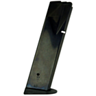 A black MAG CZ 75 TS, designed for compatibility with the .40 S&W, stands upright and is capable of holding 17 rounds of ammunition, with visible numbering.