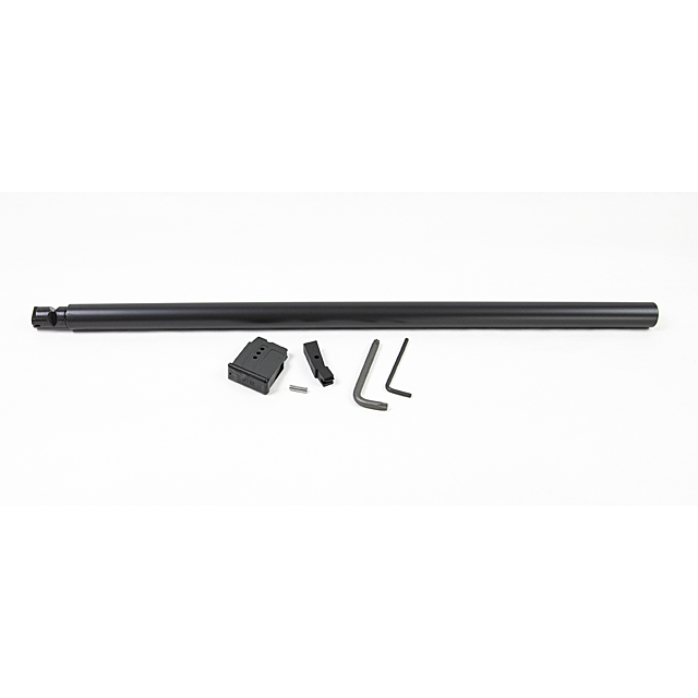 A CZ 457 MTR Barrel Set, 22LR, with a 20-inch nitride finish is displayed alongside several small accessories such as two hex keys, a magazine, and other components on a plain white background. The nitride finish emphasizes its meticulous design for preci