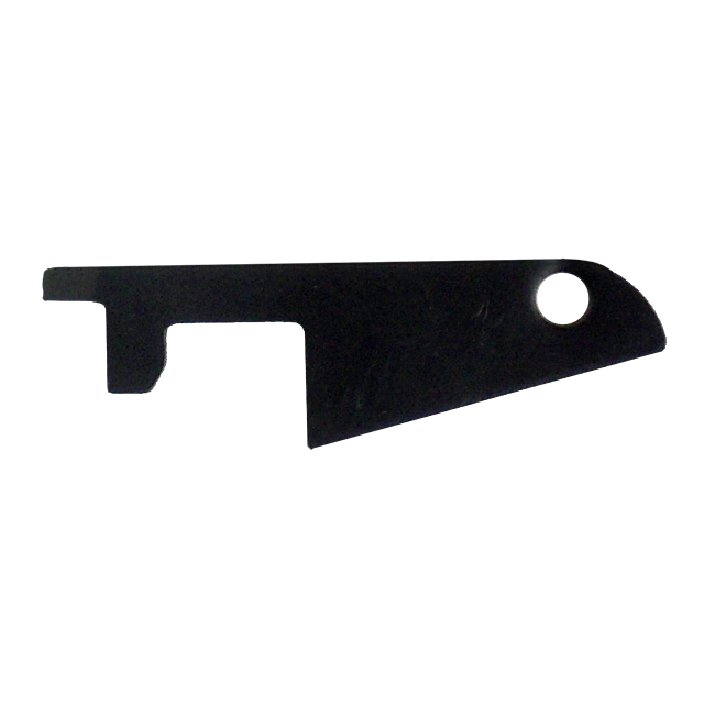 The TRIGGER BAR DISCONNECTOR 83 #5 features a metal design with a flat, elongated shape similar to the sleek design of a bar, and includes a round hole at one end for easy attachment.