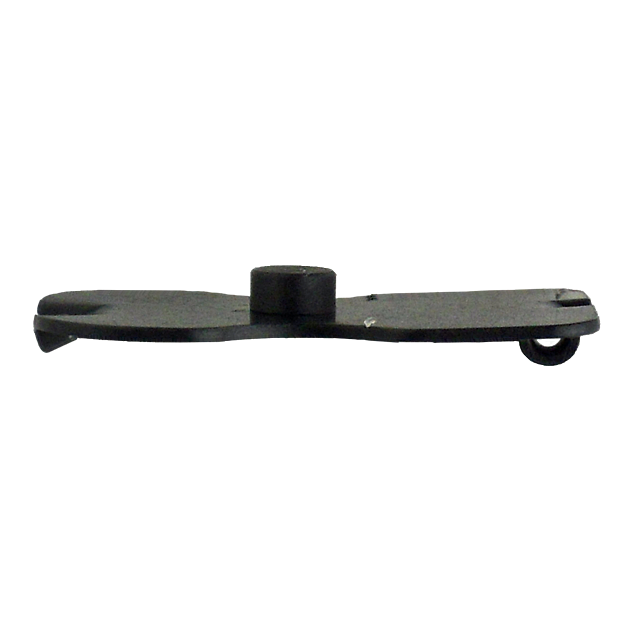 The MAGAZINE BASE LOCK SP-01/40P is a black plastic adapter designed to fit onto your mower. It features a central cylindrical knob, two symmetrical arms, and a small wheel attached to one end, offering improved functionality.