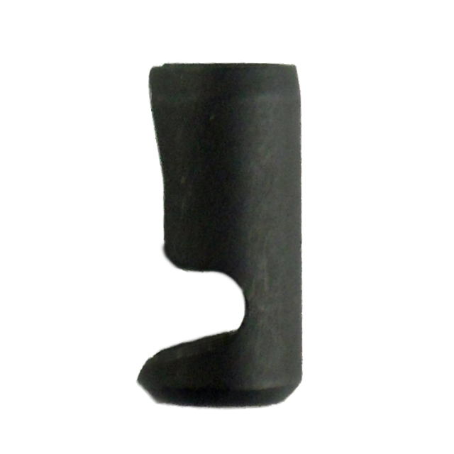 A MAIN SPRING PLUG COMPACT in black with a notched, curved design, appearing to serve as a protective cover or grip for a tool.