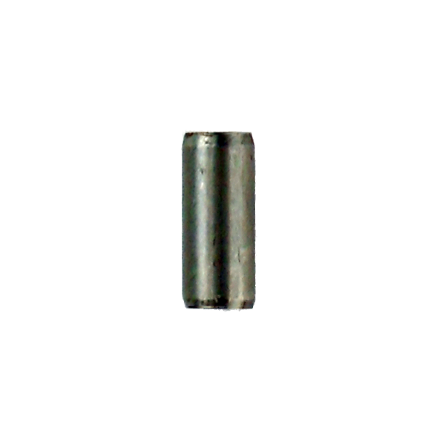 The sentence can be rewritten as: A close-up of the MAGAZINE CATCH PIN OMEGA, a small, cylindrical metallic object with a smooth surface. This precise pin-like component appears to be part of a machine or tool. It is grey and exhibits subtle reflections,