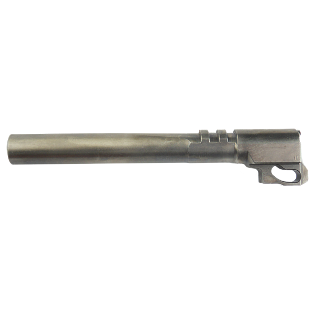 The BARREL TACTICAL SPORT 9MM features a cylindrical design with a rectangular attachment on one end, complete with grooves near the attachment for improved grip. Its worn surface indicates frequent use or age.