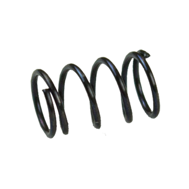 A close-up of the TRIGGER SAFETY SPRING P-10, a black spiral metal spring, isolated on a white background. This cylindrical and tightly coiled spring embodies precision and trigger safety.