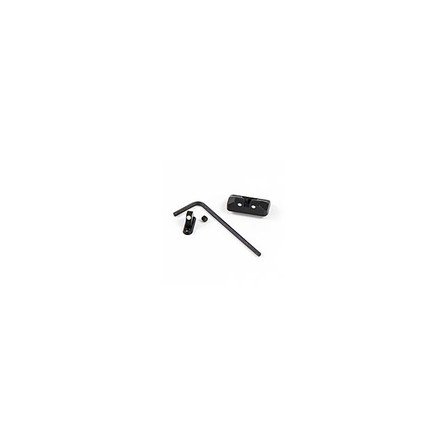 The CZUB FACTORY SIGHT SET P-10 OPTIC READY FITS RMR CO WITNESS includes black front and rear sights, an Allen wrench, and a screw—ideal for optic-ready handguns. All items are shown on a white background.