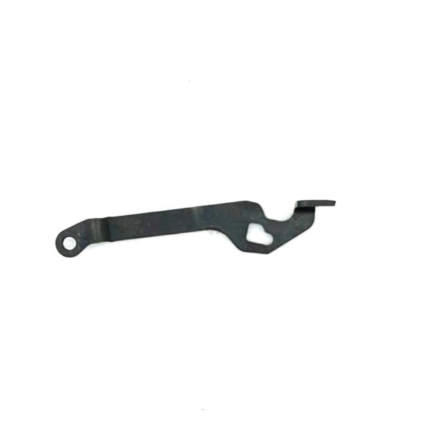 The TRIGGER BAR P-10 MICRO is a flat, irregularly shaped metal bracket featuring a hole on one end and a hook-like bend on the other, shown against a white background.