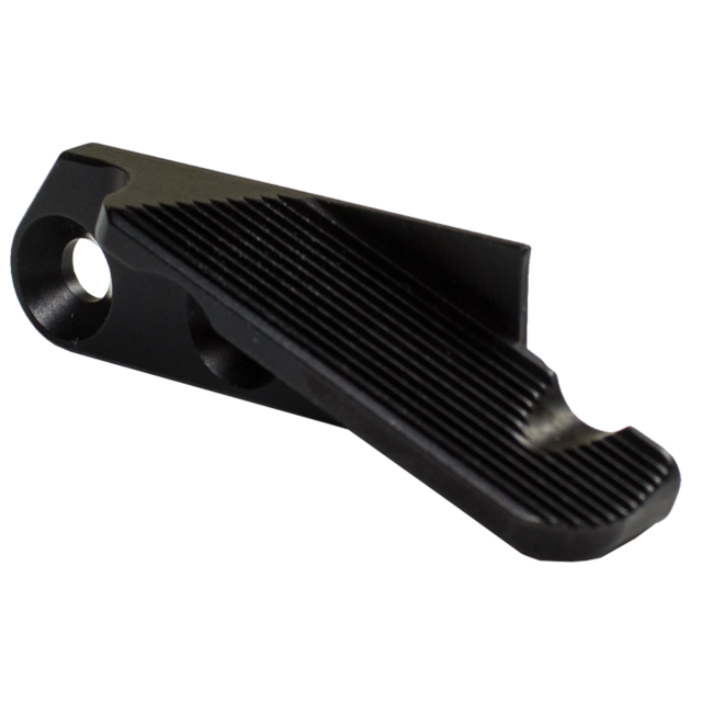 Introducing the THUMBREST TS ORANGE ANGLE 2: a textured, ergonomic lever featuring angled ridges and a thumbrest, with a hole on one end. This modern design element is likely intended as a component for machinery or equipment.
