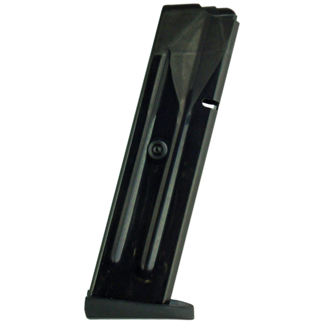 The MAG TAC SPORT/IPSC 9MM 10RD firearm magazine, in a sleek black finish, is designed for 9MM rounds and sports a rectangular shape with a visible notch on its side. It features a flat base and grooves along the front, making it ideal for IPSC enthusiast