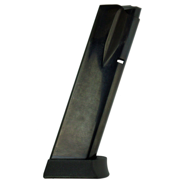 The MAG CZ 75 SP-01 9MM 18RD, a black metal firearm magazine, is compatible with the CZ 75 SP-01 and displays a smooth surface as it stands upright against a white background.