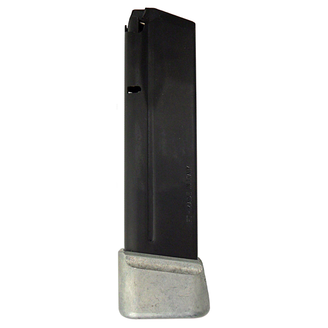 Image of a DW MAYHEM .40 S&W 19 RND MAGAZINE, featuring a black finish and metal baseplate, designed to hold .40 S&W ammunition for a handgun.