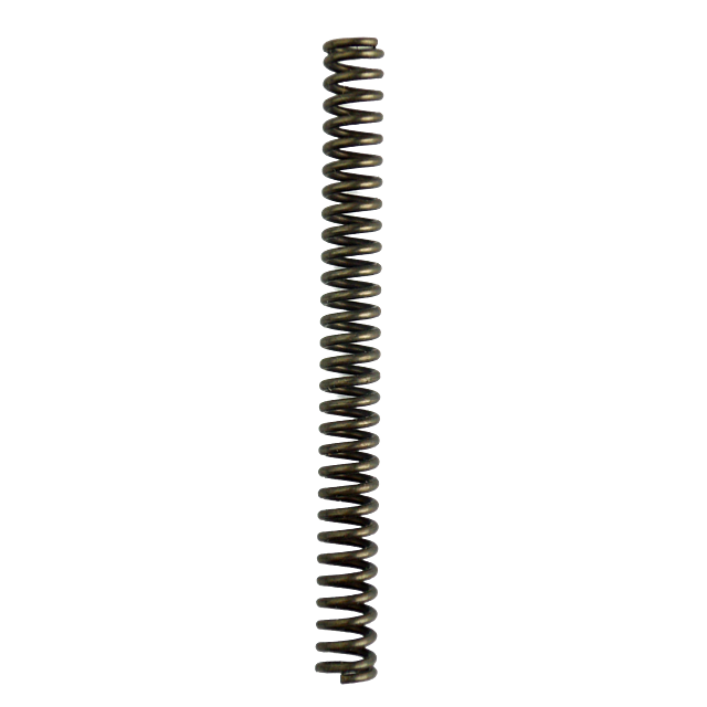 The 15LB MAIN SPRING is displayed vertically against a white background. Its tightly wound helix illustrates the spring's elasticity and tensile strength, while its surface exhibits a slightly shiny, dark metallic finish.