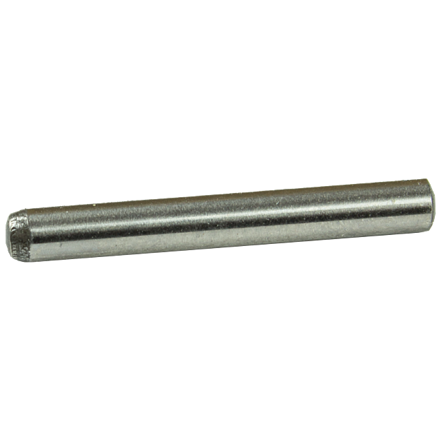 Close-up of a shiny, cylindrical TRIGGER BAR SPRING PIN P-10 512 RAMP PIN with smooth edges, lying horizontally on a plain white background, resembling precision engineering.