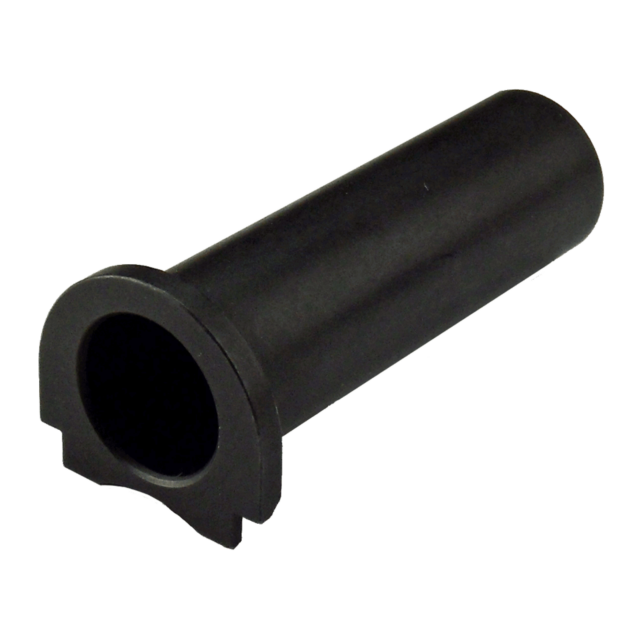 The item is a cylindrical black object featuring a hollow interior and a rounded, flat edge at the opening. It is identified as the CZECHMATE RECOIL SPRING HOUSING, likely made from plastic or rubber, designed to function as a protective cover or housing