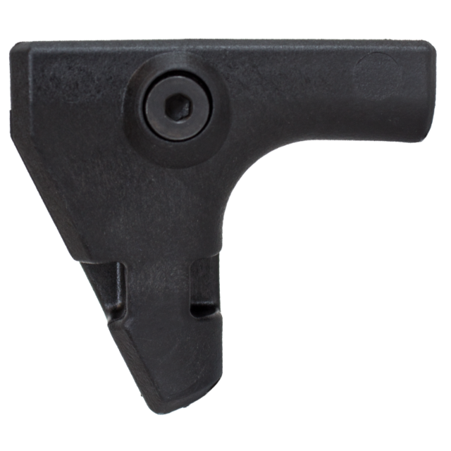 The HAND STOP EVO is a black, L-shaped plastic accessory with a round protrusion on top that functions as a tactical grip. It has a textured surface and includes a small notch at the bottom, making it an effective handguard component with both mechanical