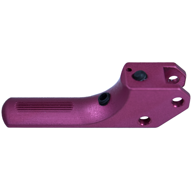 The STRAIT SA TRIGGER CZUB PINK is an L-shaped metal bracket with a pink finish, featuring multiple bolt holes and a ridged grip for secure installation.