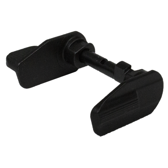The SAFETY SET SHADOW 2 FLAT LEFT AND EXTENDED RIGHT is a black 3D printer tensioner featuring two large, flat handles on either side connected by a central rod, with the right handle extended to facilitate easy adjustment and assembly, thereby enhancing