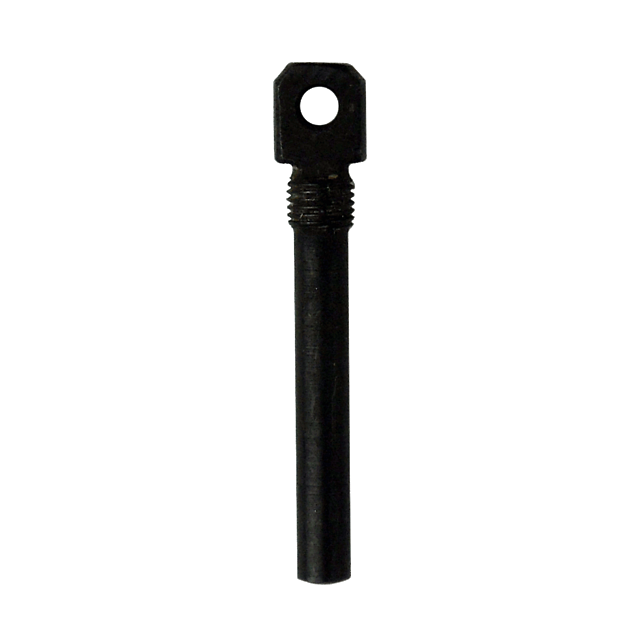 The 455 TRIGGER ROD is a black mechanical component characterized by its cylindrical body and flat, rectangular head with a central circular hole. Designed to function like a trigger rod or similar fastening device, it features threading on the upper sect