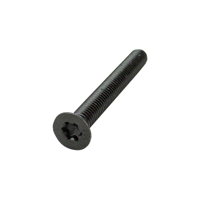 Close-up of a black CZ 457 Rear Action Screw with a Torx head, flat circular top, and threaded cylindrical body on a white background.