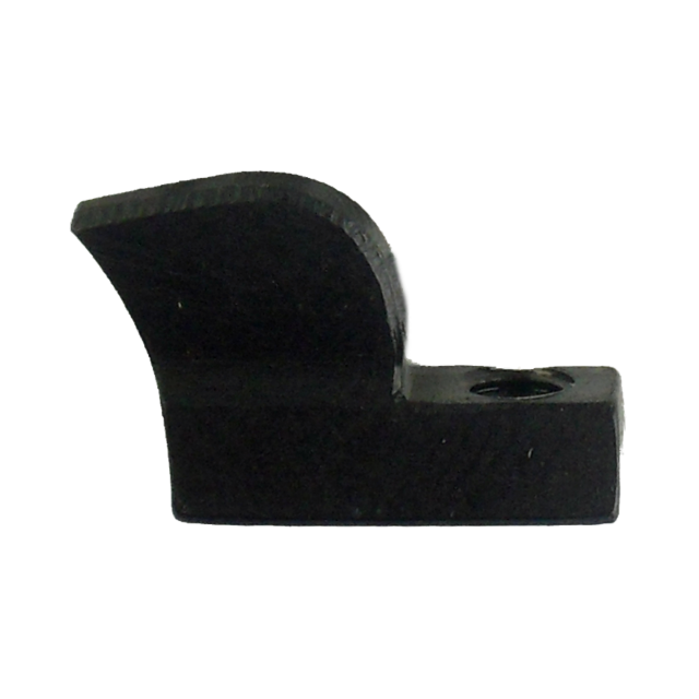 The FRONT SIGHT 452/455/512 #3 is a compact, black metal component with a flat base and an upward-curving extension, which includes a circular hole on the base.