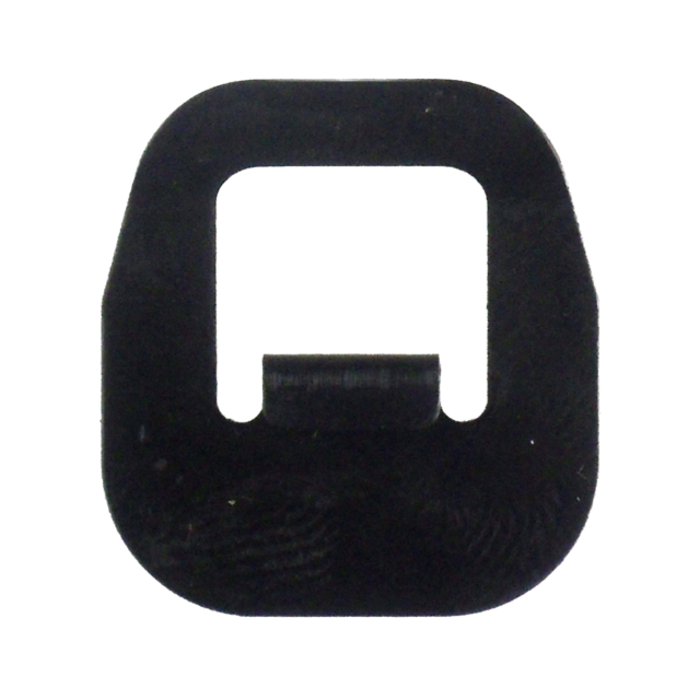 A MAGAZINE CATCH SPRING 527, featuring a black plastic buckle with a rectangular opening and rounded edges and a central horizontal bar, is designed with a simple and utilitarian shape, making it ideal for use with straps or belts.