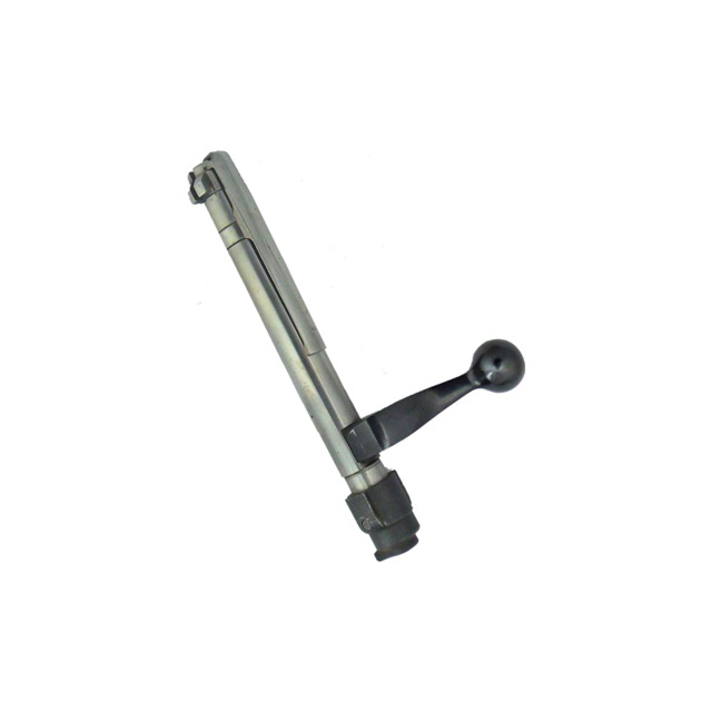 BOLT COMPLETE CZ 527 7.62 X 39 assembly for a firearm, showcasing a cylindrical body with a rotating handle and equipped with locking lugs at one end, reminiscent of the CZ 527 design, displayed against a plain white background.