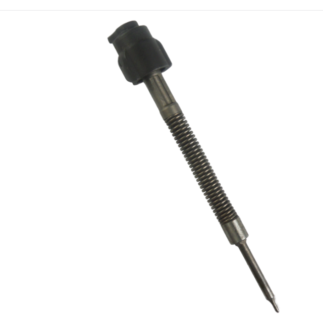 The CZ 527 Firing pin assembly, featuring a metal construction with a spring mechanism and a black plastic cap, is isolated on a white background.