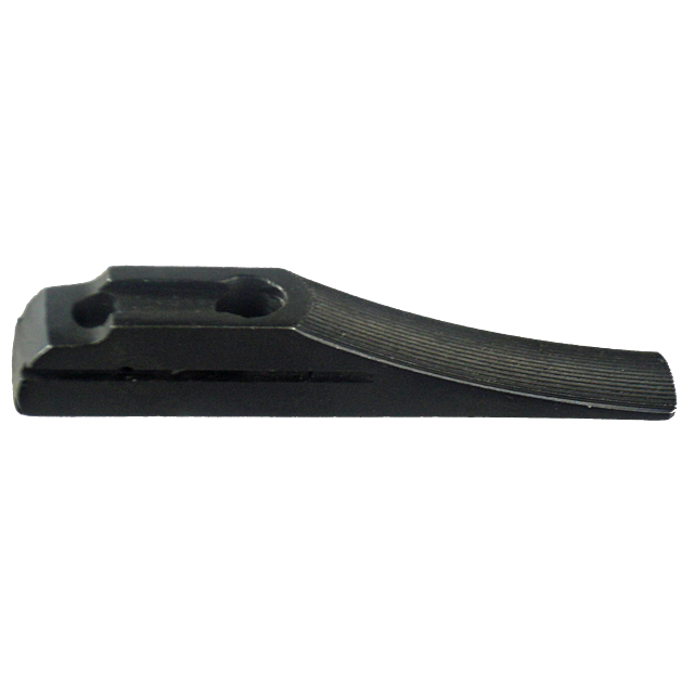 Close-up of the FRONT SIGHT BASE 527, showcasing a textured surface with two precision-cut holes. The piece is angled and features a sleek black finish.