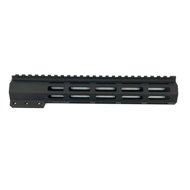 The CZ 600 Trail forend assy is a black metal handguard for firearms, featuring elongated ventilation slots and a flat, ribbed top section for mounting.