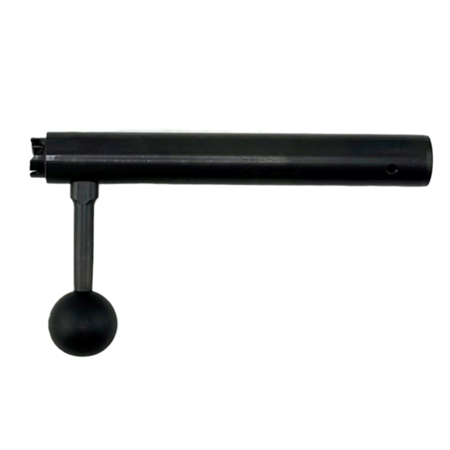 The Bolt Body Assy CZ 600 Alpha Long features a black metal cylindrical body with a round knob handle, displayed against a plain white background.