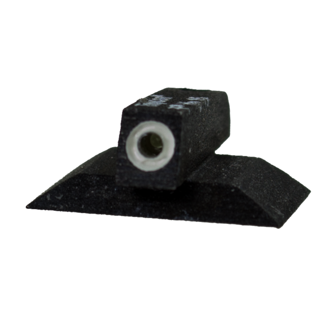 Close-up of a small black rubber object with a cylindrical white center, resembling a skateboard wheel, mounted on a textured black base—similar to the precision of the FRONT SIGHT NIGHT SIGHT .140.